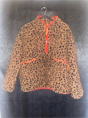 Fashion Yourself - NWT Leopard Print Sherpa Pullover Jacket with Red Trim size L